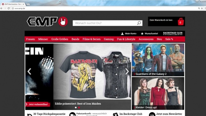 Die Homepage des Onlinehändlers EMP. Screenshot: Sven Lampe